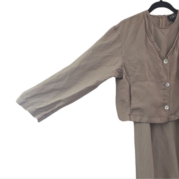 Finity Linen Jacket & Dress Set Women’s Size 8 Neutral Minimalist 2 Piece Outfit - Picture 2 of 16